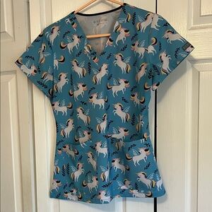 Unicorn Print Scrub Top
